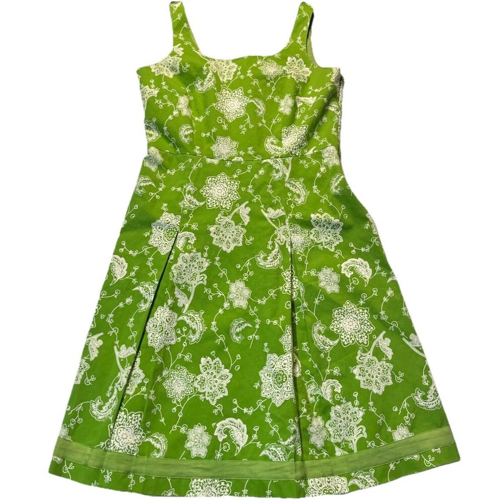 Petite‎ Sophisticate Dress Womens 6P Green Floral Fit Flare Sleeveless Preppy